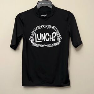 Cat & Jack youth boys size large(12/14) black Lunch swim shirt.